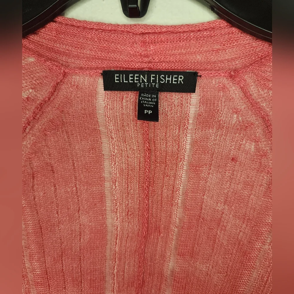 EILEEN FISHER Peony Pink Variegated Linen Silk Angled Cardigan - Picture 4 of 4